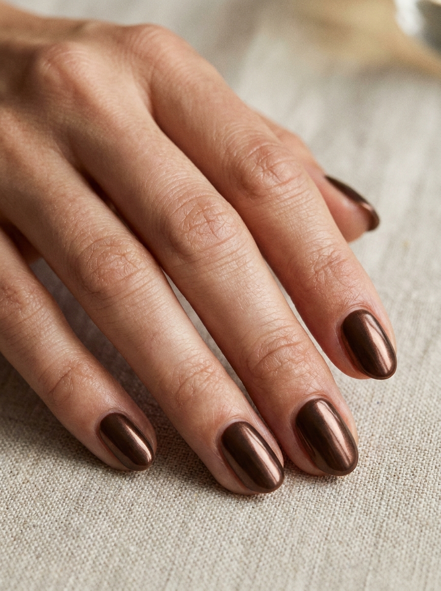 Brown Chrome Nails als Oktober Nägel Ideen Inspiration 2026